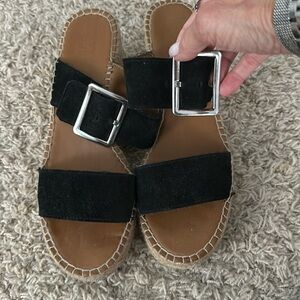 Franco Sarto Black Suede Slide, Wedges. Size 8.